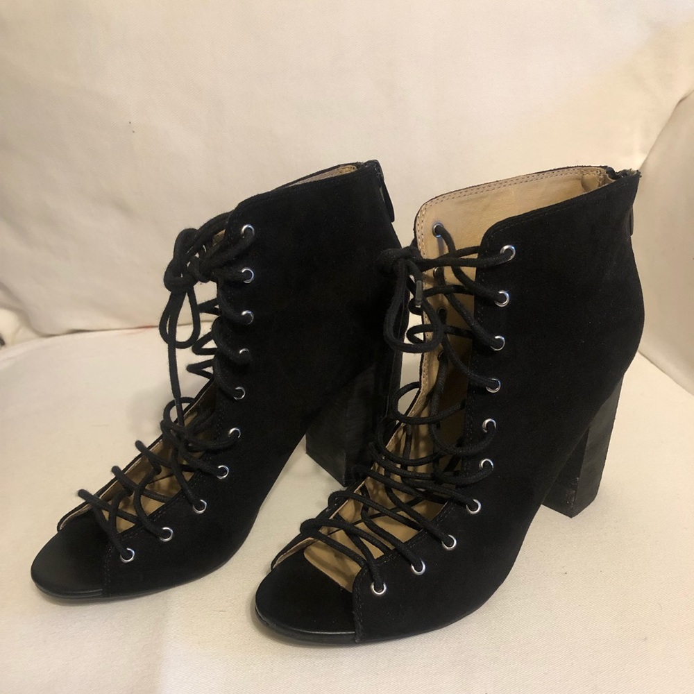 Faux Suede Peep Toe Bootie